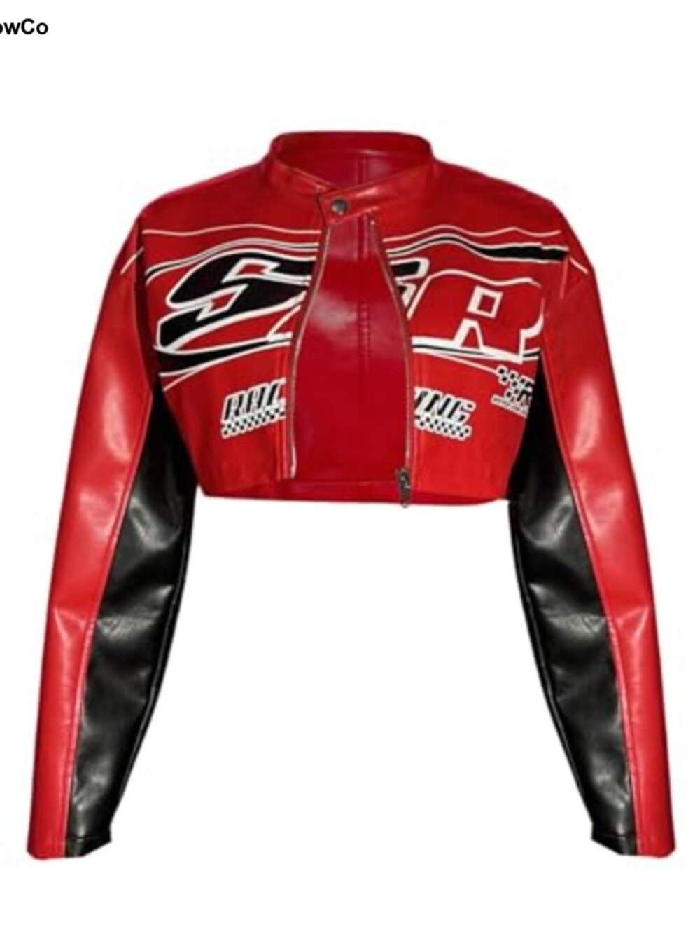 Y2K Motorcycle Zip Crop Jacket Color Block Letter Graphic Bomber Lightweight